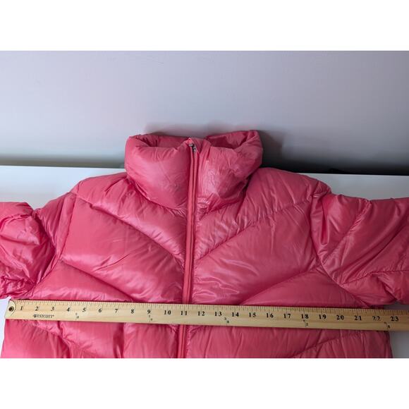 Athleta Lofty Sz L Coral/pink Nylon Goose Down Zip Packable Puffer Coat Jacket - Picture 9 of 11